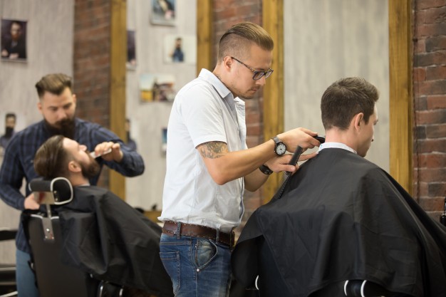 customers in a barbershop